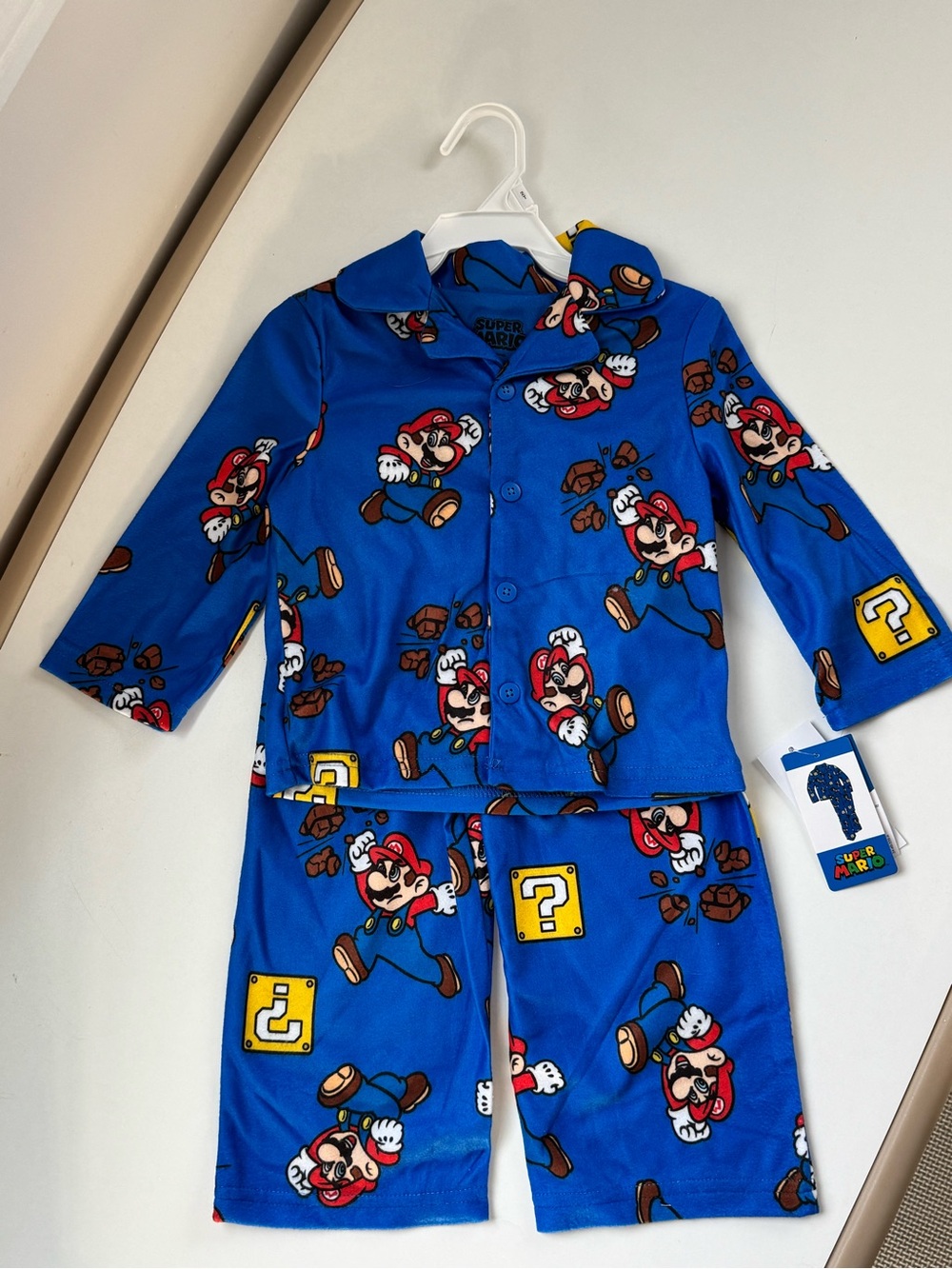 Super Mario Blue Button-Front Kids Pajama Set
